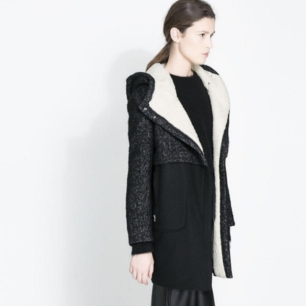 Zara Herringbone Wool Cocoon Peacoat Parka